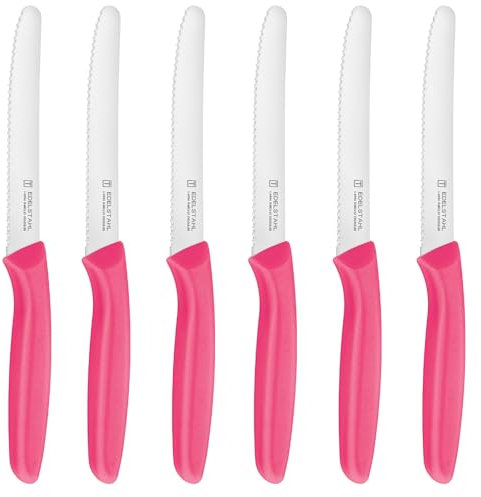 targzier Frühstücksmesser 6 Stück,Brötchenmesser mit Wellenschliff,Scharfes Küchenmesser,Rostfreie Stahl Messerset,Rosa Tomatenmesser,Obstmesser,Tafelmesser,Spülmaschinenfest
