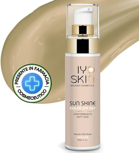 Iyoskin Crema Viso Colorata SPF 50 Antirughe Idratante a Rapido Assorbimento, Solare Protezione UVA/UVB per Tutti Tipi di Pelle - Flacone 50 ml