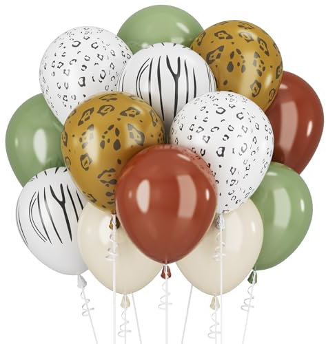 Luftballons Grün Beige Weiß Ballons Salbei Grüner Kaffee Luftballon Tierdruck für Dschungel Safari-Löwe Geburtstag Party Dekorationen 12ZOLL Grün Weiß Helium Latex Ballon Babyparty Dekor