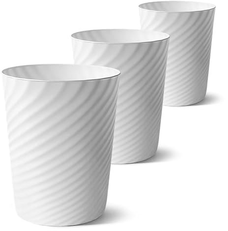 Duscdesp 3 Pack Plastic Waste Paper Bin,8L Stripe Trash Can,Minimalist Uncovered Small Bin,Round Waste Paper Basket for Kitchen Bathroom Bedroom Office Toilet (3 Pack White)