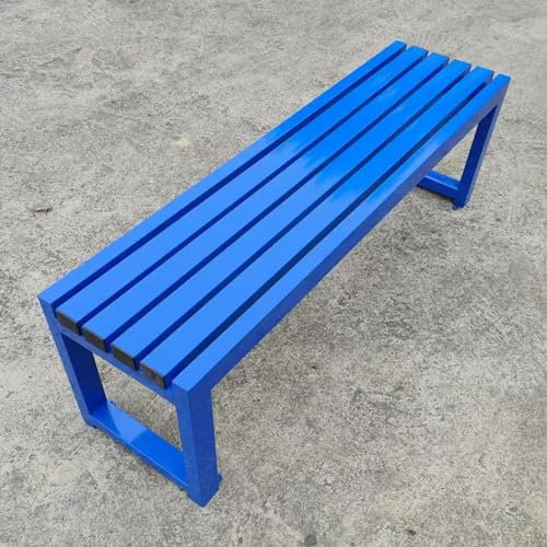 Sitzbank Gartenbank ohne Rückenlehne, Parkstuhl aus Metall, Belastbarkeit bis 120 kg, verzinkte Außenbänke, Veranda, Gartenmöbel für Terrasse, Park, Rasen, Hof (Farbe: Blau, SI