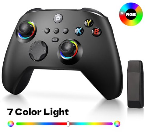 veoyya Wireless Controller for Xbox Series X/S/Xbox One S/Xbox One/One X, 2.4GHZ Wireless Adapter Controller with 8 Color RGB Light/Program/800mAh Battery, 3.5mm Headphone Jack