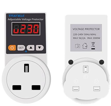 Btkigl AC 220V 16A Adjustable Power Surge Protector Plug Voltage Safe Protector Automatic Voltage Protector Socket Universal/UK (UK With Display)