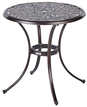 Französischer Balkontisch Aluminium braun rund 68 cm mit Sonnenschirmloch Andalo