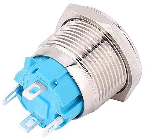 Risegun 2 interruptores de botón redondos de 19 mm, 4 pines, con luz, interruptor de reinicio automático de 12 ~ 24 V CC, patrón de alimentación verde