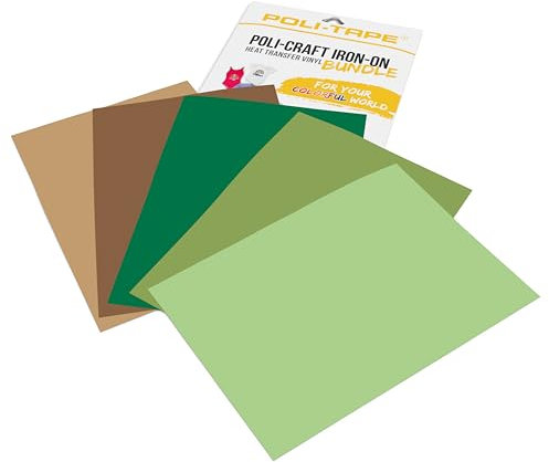 POLI-CRAFT IRON-ON BUNDLE NATURE – 5 x POLI-FLEX® TURBO®, Turboschnelle Transferfolie für Textilien, Natur (Sand Beige, Kaffee, Grün, Olive, Salbeigrün), 5 x A4 (21 cm x 29,7 cm)