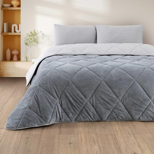 NORDIC SCHILLER Welsoft Doppelseitiges Bettdecke, 215x235, Grau, 50% Baumwolle, Mikrofaser Ganzjahresdecke, Atmungsaktive Schlafdecke für Allergiker, Weiche Zudecke, Waschmaschinefest