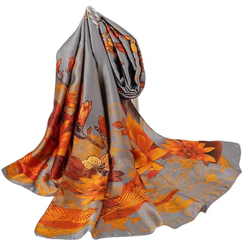 FAIRYGATE Seidentücher Damen Schal Seide Blumen Kunst Motiv Halstuch Elegante Tücher Sommer Seidenschal Leicht Seidentuch 180 x 90 cm Festliche Schals Stola 97038