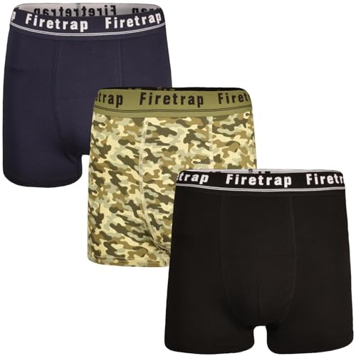 Firetrap Mens Boxers 3 Pack Trunks - Cotton Soft Comfortable Boxer Shorts for Men - Essential Mens Underwear 3 PACK ASSORTED AUSTIN M