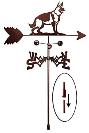 Vaneta de Viento de Metal, Veletas De Viento Para Tejado,Veleta Optimist,Indicador De DireccióN Del Viento,Granja Retro Durable Escena Viento Indicador De Dirección-Pastor Alemán(Garden Mount)