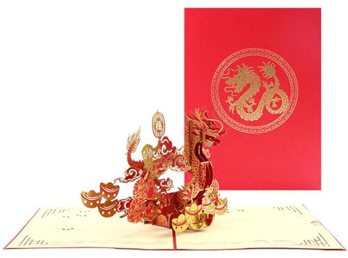 Handgefertigte 3D-Popup-Neujahrskarten mit chinesischem Drachen, kreative Grußkarten, Papierhandwerk für Festival, Neujahr
