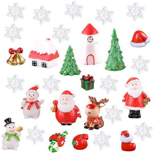 BDSHUNBF 30 Stück Weihnachten Miniatur Ornamente Mini Weihnachten kleine Figuren Puppenhaus Weihnachtsmann Schneemann Elch Tischdeko DIY Weihnachtsdeko Figuren Harz Kleine Weihnachtsfiguren