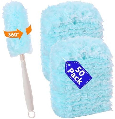 50 PCS Duster Refills Kit Compatible with Flash Dust Magnet, 360° Multi-Surface Duster Replacement with 1 Handle for Cleaning Furniture, Office, Blinds, Car