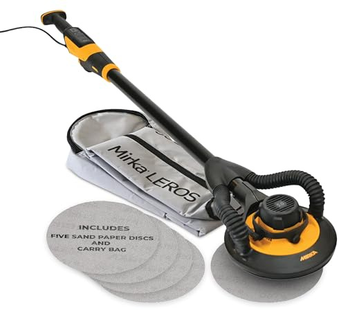 Mirka LEROS Electric Vacuum Drywall Sander Pole – Ergonomic Lightweight 7.1 lb Tool with 9″ Orbital Head, 180° Flexible Design, Dual Suction for Dustless Walls Ceilings Painting Prep