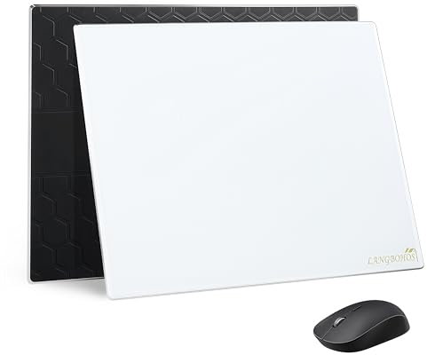 LANGBOHOS Glass Mouse Pad Micro Etched Surface and Whole Silicone Base,Improved Precision and Speed,Durable, Easy to Clean, Suitable for Gaming and Office Use (White-16 * 12'')