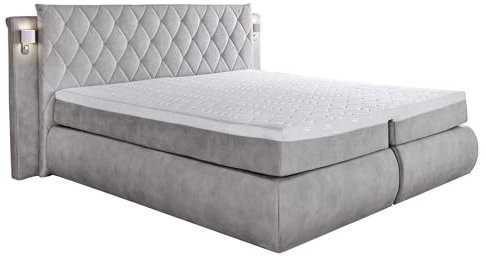 Riess Ambiente Design Boxspringbett Palazzo - 180x200cm - grau Samt - Bettkasten LED-Beleuchtung Topper