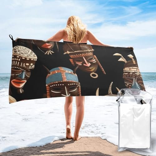 Mikrofaser-Strandtuch, übergroß, 69,8 x 139,7 cm, afrikanisches Ritual, ethnisch, Stammes-Badetücher, leicht, Pool, Schwimmtuch, sandfrei, schnell trocknend, Camping-Handtuch, Reisedecke für Urlaub,