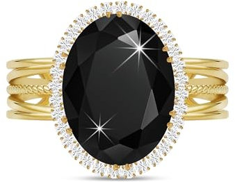 Linawe Turmalin Ringe Frauen Schwarzer Ring Verstellbar, Moissanite Ring Gold Damenring Modeschmuck Jewelry, Goldring mit Stein Goldene Fingerring Damen, Boho Schmuck Diamant Edelstein Ring