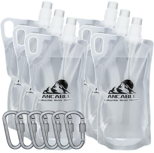 1L Hiking Collapsible Water Bottles, 6-Pack 33OZ BPA-Free Foldable Backpacking Water Bottle for Travel Camping Hiking