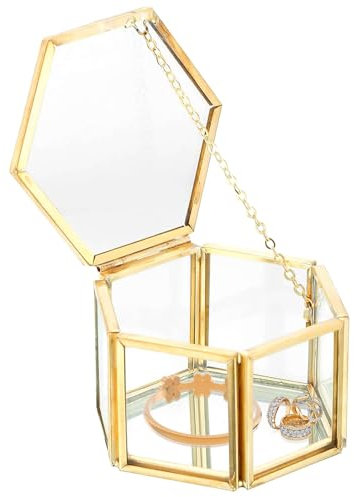 Cajas para Joyas de Vidrio, Caja De Vidrio Geométrica, Caja de Anillo de Cristal, Joyero Decorativo de Cristal, para Collares, Anillos, Pulseras, 3.15 * 2.75 * 1.77inch