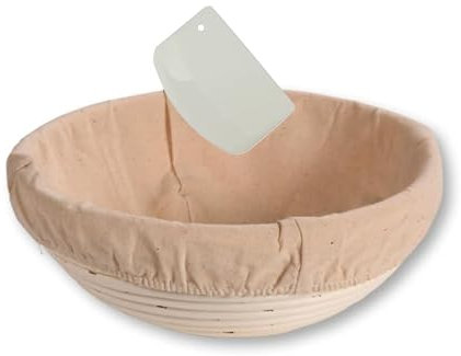 KESPER | Gärkörbchen mit Teigschaber, Material: Rattan, Textilfutter (abnehmbar), Maße: 22 cm Ø - 8 cm Höhe | für ca. 2 Pfund Teig | so gelingt leckeres Brot mit perfekter Kruste
