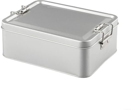 Rectangular Tin Boxes with Lids, Tinplate Storage Tins with Lids - Metal Cookie Container for Tea, in 3 Sizes Secure Buckle Seal(M)