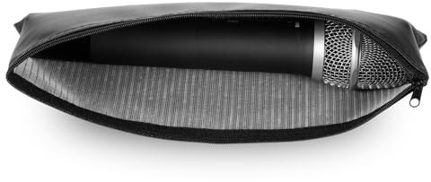 Microphone Bag, PU Zippered Mic Bag Microphone Storage Bags Shockproof Vocal Microphones Protector Portable Mic Bags for Easy Carry Wired and Microphones(Black)