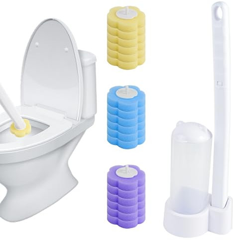 New Disposable Toilet Brush & Wand Kit - Hygienic Cleaning System for Toilet, Sink, Bathtub, Wash Basin - Includes 18PCS Replacement Brush Heads (White brush, 3 Scents)