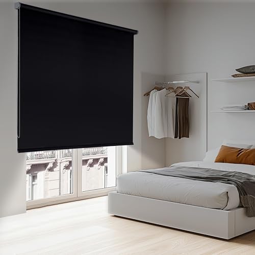 Store Enrouleur occultant pour fenêtres et Portes Rideau Opaque Isolant Thermique Blackout Installation Facile au Mur ou au Plafond STORESDECO Noir 180x180 cm Largeur Tissu 176,5 cm
