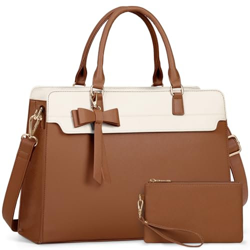 RAINSMORE Laptop Bags for Women 15.6 Inch Large Laptop Tote Bag PU Leather Ladies Laptop Handbag with Clutch Bag Water Resistant Work Bags for Business Office School Casual