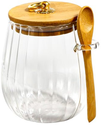 Bliceon Glass Jars With Lids, Coffee Jar, with Bamboo Lid and Spoon, Storage Jars for Kitchen, Tea, Sugar, Candy, Cookies, Kitchen Food Storage Container, Round 650 ML