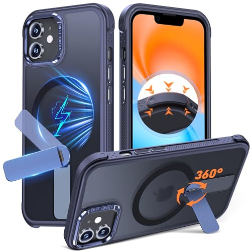 Anqrp 360° Drehbare Magnetische Schutzhülle für iPhone 12/12 Pro mit Verstellbarem, Unsichtbarem Ständer, [Kompatibel mit Mag-Safe] [Militärischer Fallschutz] Matte Handyhülle, 6,1 Zoll, Marineblau