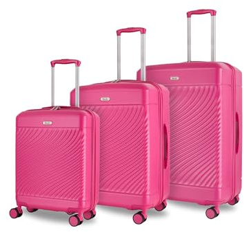 Rock Love Island Hard Shell Suitcase Set of 3 - Pink | Set Includes S, M & L Cases - 360 Swivel Wheels, Telescopic Handle - Lightweight & Durable Build - Ideal for Style Seekers