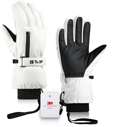 EOAMGO Skihandschuhe Herren Damen, Thermohandschuhe Winter Frauen Touchscreen, Thinsulate Handschuhe Herren, Ski Gloves Wasserdicht Winter Handschuhe für Fahrrad Motorrad Snowboard (Weiß, M)