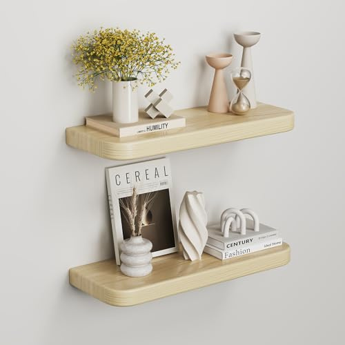 hi-home Wandregal Holz 2er Set 40 cm, Schweberegal mit Halterung, Braun