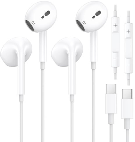2 Pack iPhone 17 16 15 Kopfhörer mit Kabel, USB C Kabelkopfhörer für iPhone 15 16 16e 17 Plus Pro Max Air, In-Ear Ohrhörer mit Kabel Type C mit Mikrofon & Lautstärkeregler für Samsung S25 S24 S23