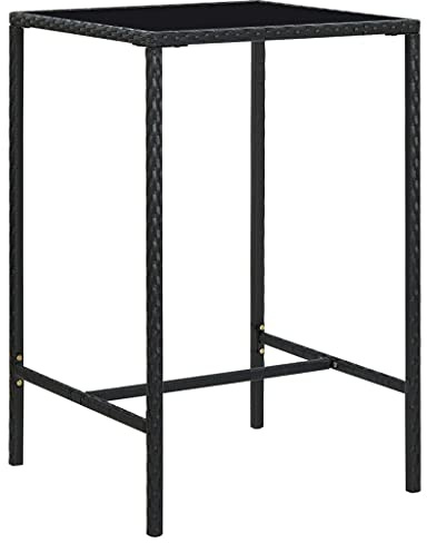 Hoopleep Garten-Bartisch Schwarz 70x70x110 cm, Poly Rattan und Glas, quadratisch, Outdoor Stehtisch, robust für Erwachsene