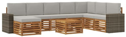 vidaXL Outdoor-Sofagarnitur mit Kissen 9 pcs Natürlich und Hellgrau, Garten-Sofa, modernes Outdoor-Sofa, langlebige Lounge-Ausstattung für entspannende Terrassensitze