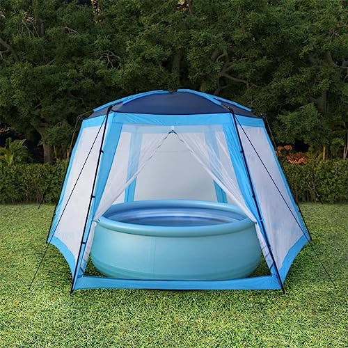 Runheo Tente de Piscine Tissu résistante UV 590x520x250 cm Bleue idéale pour abris Soleil et Protection Piscine Ronde jusqu'à 300 cm de diamètre