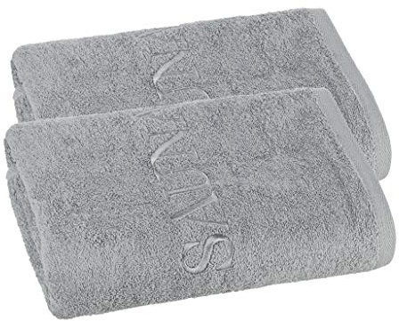 PremiumShop321 2er Set Saunatuch 70x200 cm - 500g/m² Schriftzug Sauna-grau