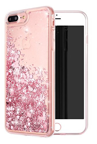WORLDMOM für iPhone 7 Plus case, für iPhone 8 Plus case,Bling fließende Flüssigkeit, funkeln schwimmende Glitzer, bunt, Wasserfall, TPU Schutzhülle für iPhone 8+/ iPhone 7+, Roségold
