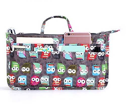 BTSKY Damen drucken Handtaschen-organisatoren innengeldbeutel-Einsatz - hohe Kapazität 13 Taschen-Tasche Taschen-Organisator greift Mīt Einheitsgröße Eule