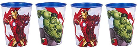 Theonoi 4 x Kinder Trinkbecher 260 ml/wählbar: Cars - PawPatrol - Avengers - Blaze/Becher Glas aus Kunststoff BPA frei - Geschenk für Jungen (Design Avengers)