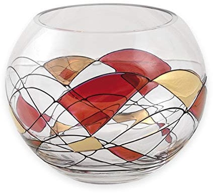RUBY Mosaic Rose Bowl Flower Vase - Mouth Blown/Hand Decorated Glass - Ideal Ruby Wedding/40th Wedding 15cm