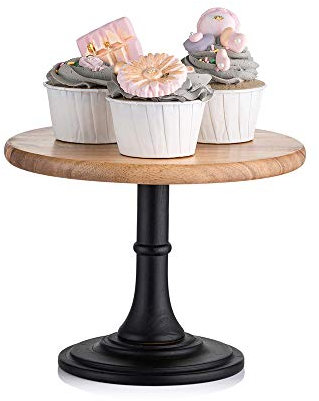 NUPTIO Rustic Cake Stand Wooden: Black Cupcake Stand Round Wedding Birthday Cake Display Stands Pedestal for Cupcake Afternoon Tea Cakes Baby Shower Party Dessert Table, 21cm