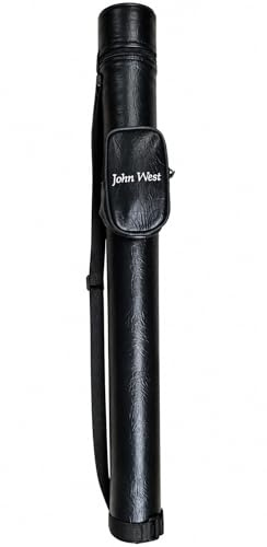 John West Billard Queue Köcher Tasche Schwarz | Für 1 Oberteil & 1 Unterteil, Kunstleder, Zubehörtasche, Tragegurt, Weiches Inlay