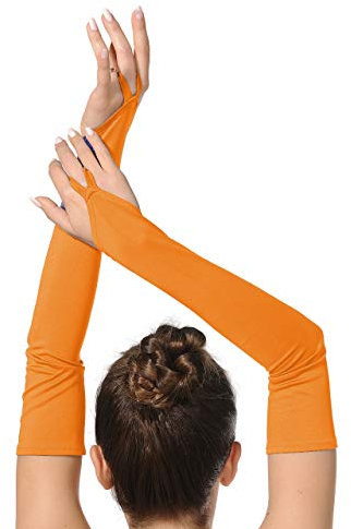 SUPRNOWA Adult Women’s Over Elbow Spandex Fingerless Long Gloves Costume Glove One Size Fits All (Orange)