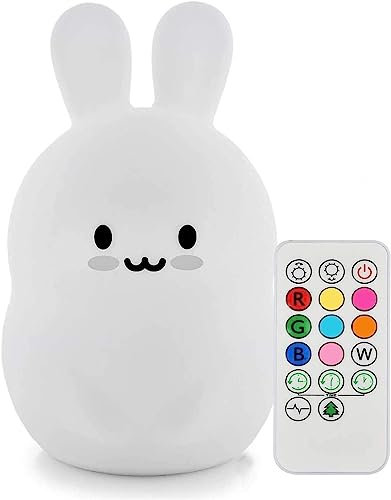 Tekemai Rabbit Night Light for Kids, Bedside Lamp for Children, Baby Nursery Lamp for Breastfeeding Safe, Break Resistant, Adjustable Brightness & Color, Touch Control + Remote Control - Medium Rabbit