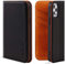 VISOUL iPhone 12/12 Pro Hülle, Flip Case aus 100% Echtleder & Kohlefaser, 3 Kartenfächer, Magnet, Standfunktion, Orange