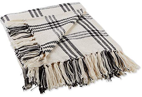 DII - Collection Modern Farmhouse - Couvre-lit en Coton de Style Rustique Moderne, 127 x 152,4 cm, Blanc/Noir